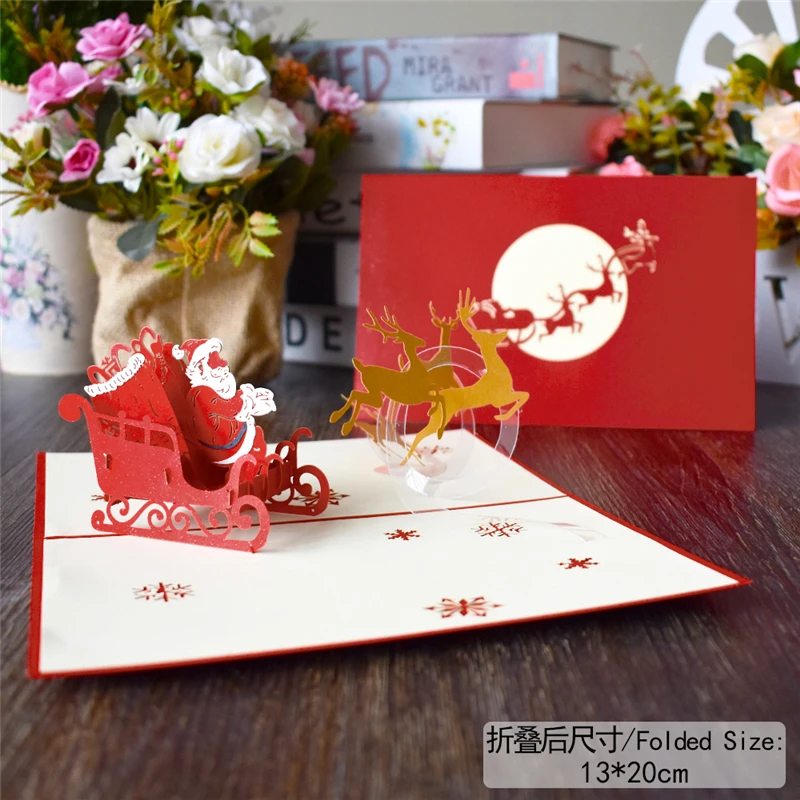 10 упаковок веселых рождественских открыток Санта олень сани всплывающие карты с