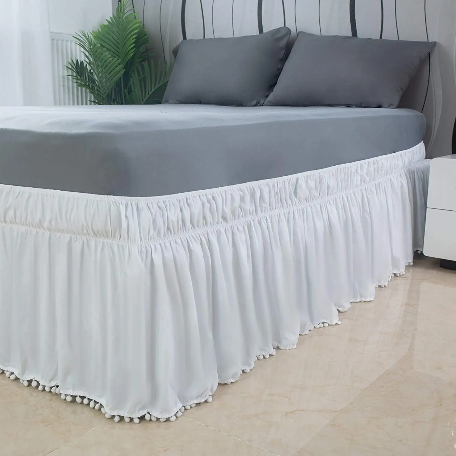 Популярная Пылезащитная трехсторонняя юбка с помпоном и оборками для кровати