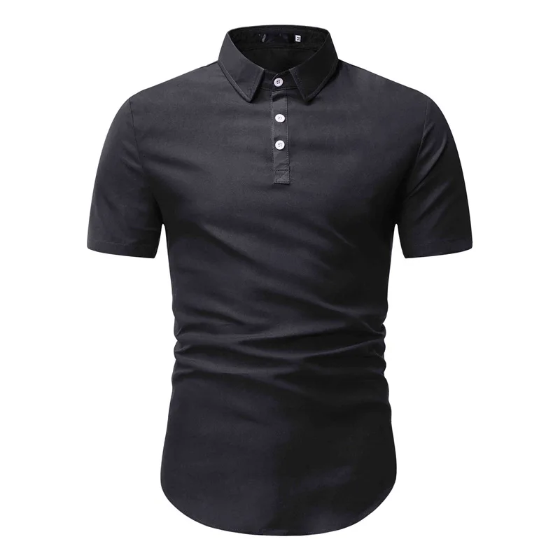 

ICCLEK 2021 Summer Short Sleeve Shirt Men Korean Slim Solid Color Lapel Shirt Men's 6 Colors