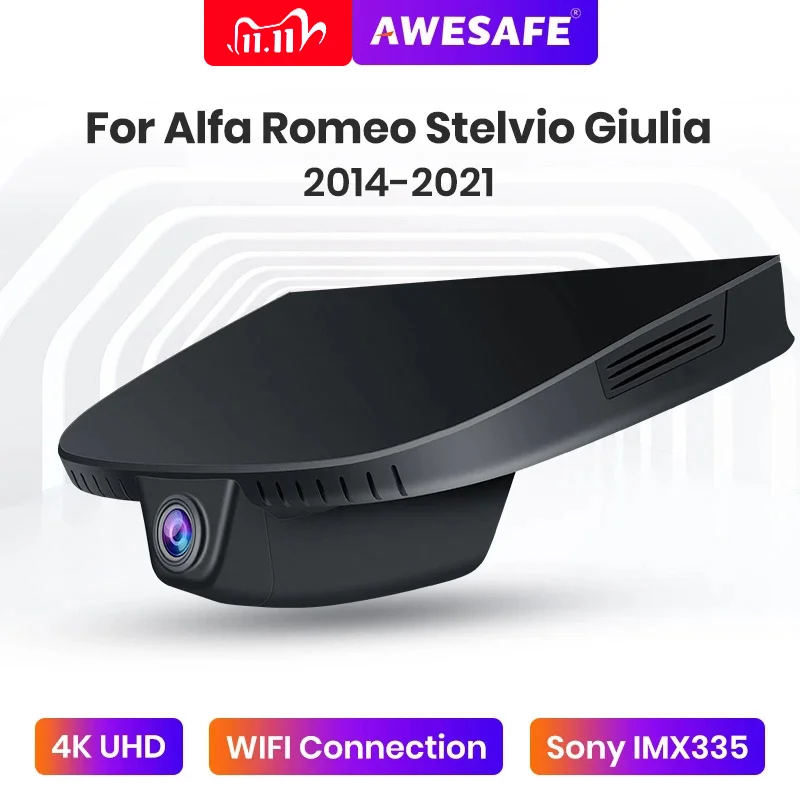 

AWESAFE Автомобильный видеорегистратор 4K 2160P UHD WiFi приложение для подключения к Alfa Romeo Stelvio Giulia 952 949 2014-2019 2020 2021
