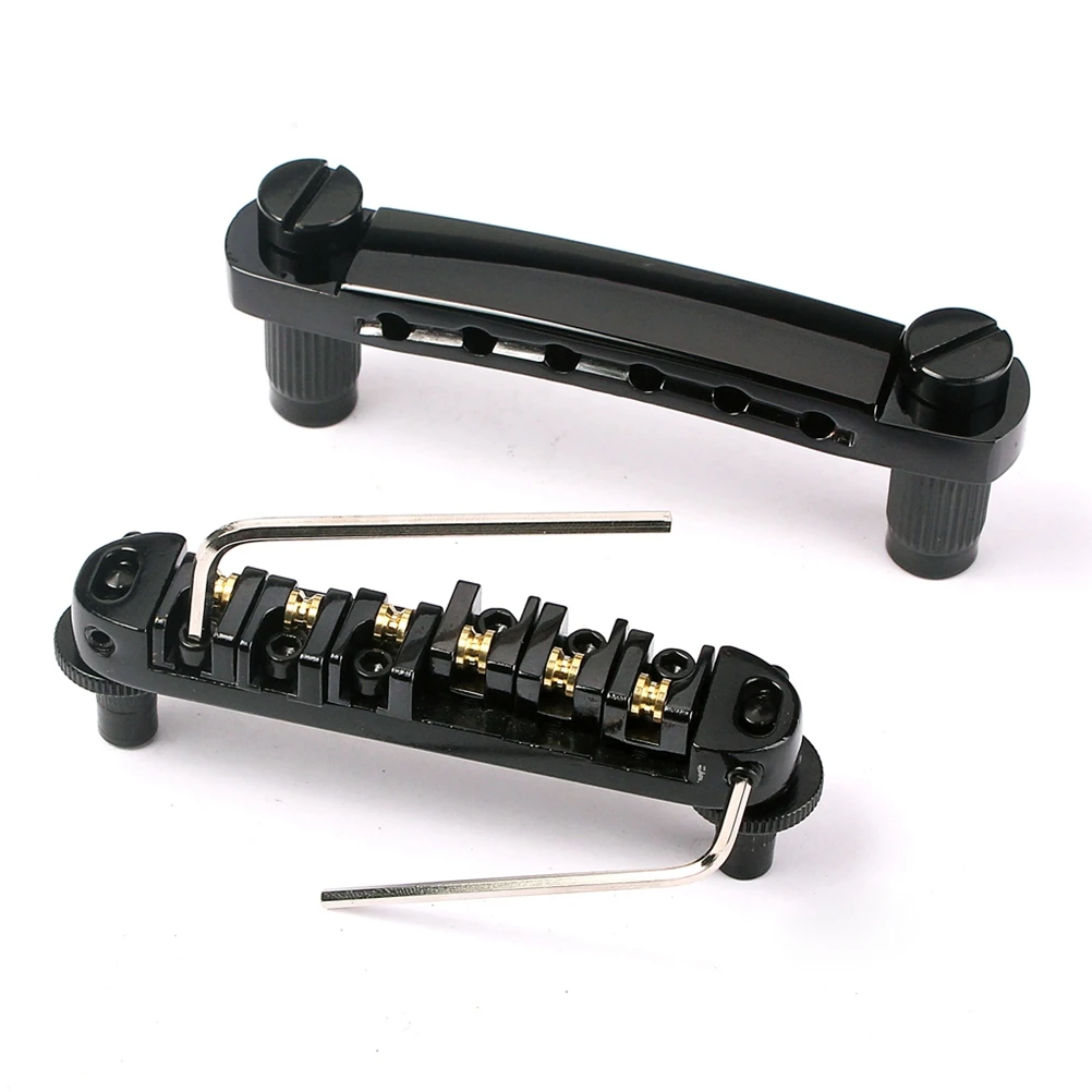 

Roller Saddle Bridge Tailpiece With Studs And Wrenches For Gibson Les Paul LP SG Style Electric Guitar Replacement Parts (Black)
