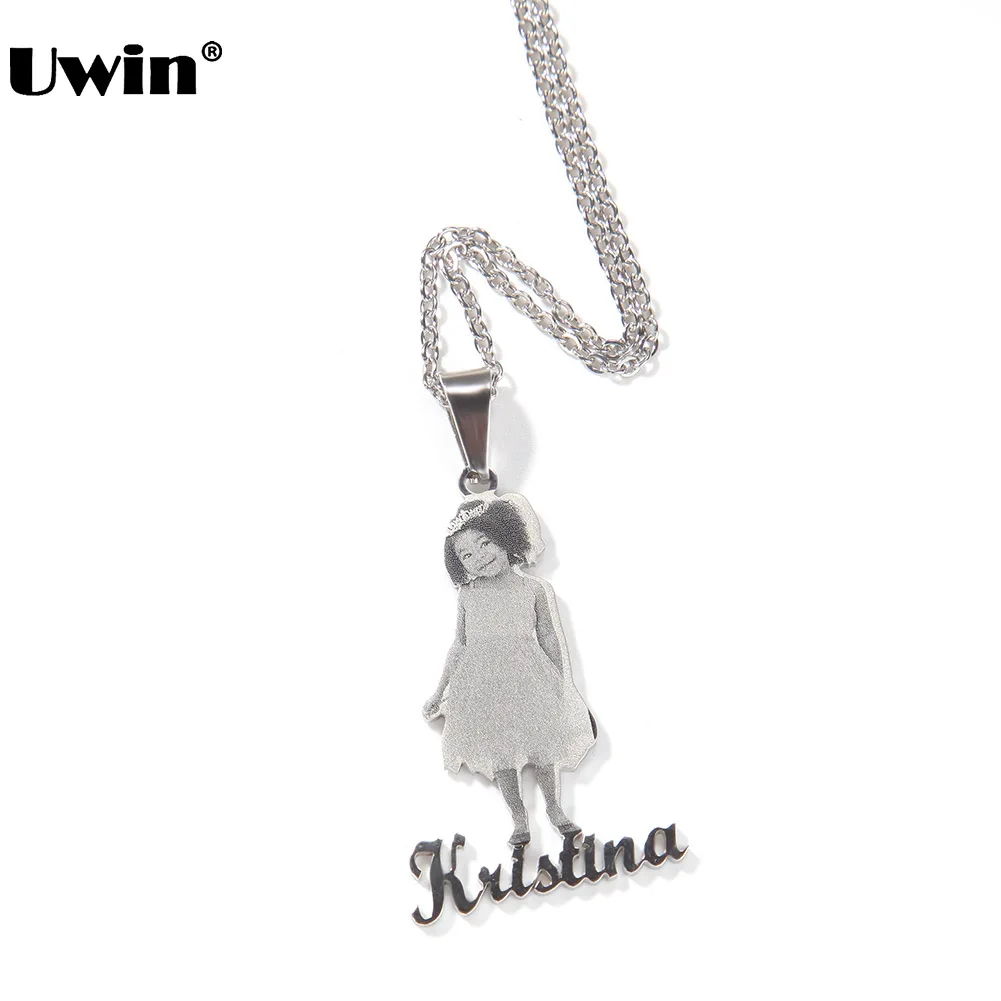 

UWIN Custom Figure and Names Stainless Steel Pendant Necklace Gold and Silver Color Souvenir for Family Fashion Jewelry