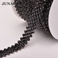 junao 1 yard ss16 black glass rhinestone cup chain silver metal trim sew on ribbon strass banding for clothing jewelry crafts