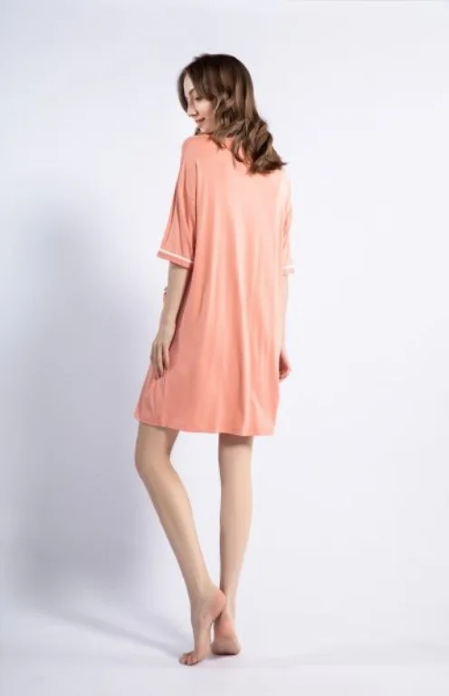 Nightdress Women's Modal Home V-neck Short Sleeve Lady Nightgown Medium Length Dress Leisure Fashion Dress Female Sleepwear
