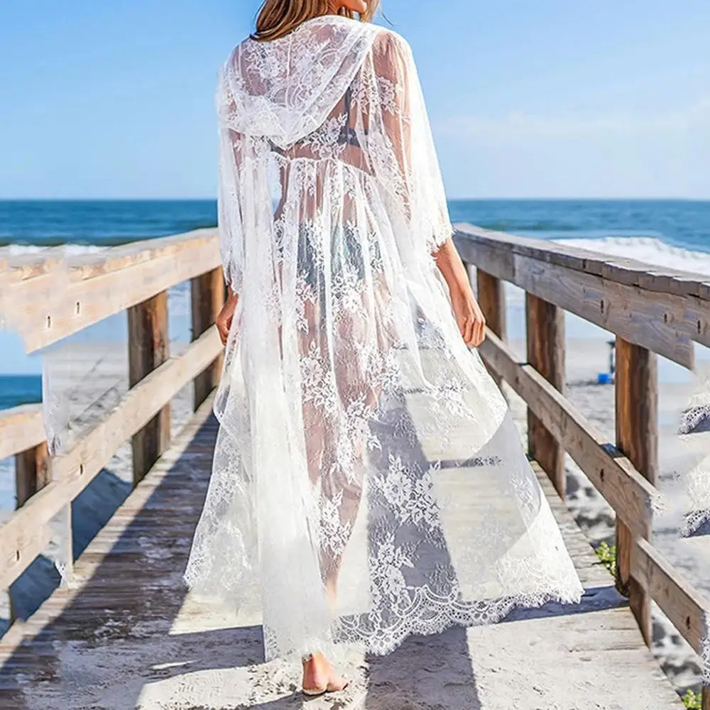 Новинка Летняя Пляжная накидка с вуалью кружевная ажурная на пляжное бикини