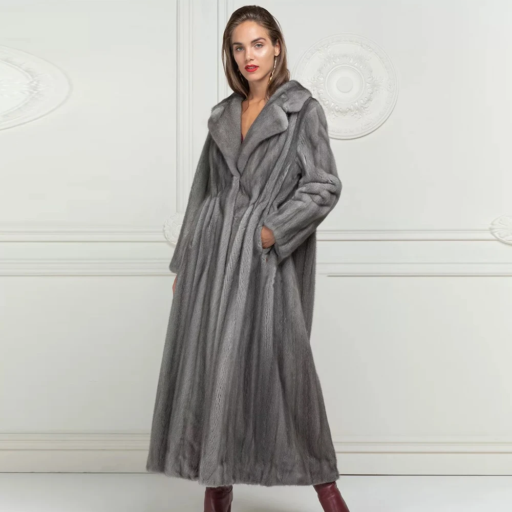 BFFUR 130cm Long Natural Mink Fur Coats Real Winter Fashion Whole Skin Mink Fur Jackets High Quality Luxury Mink Fur Coat Women