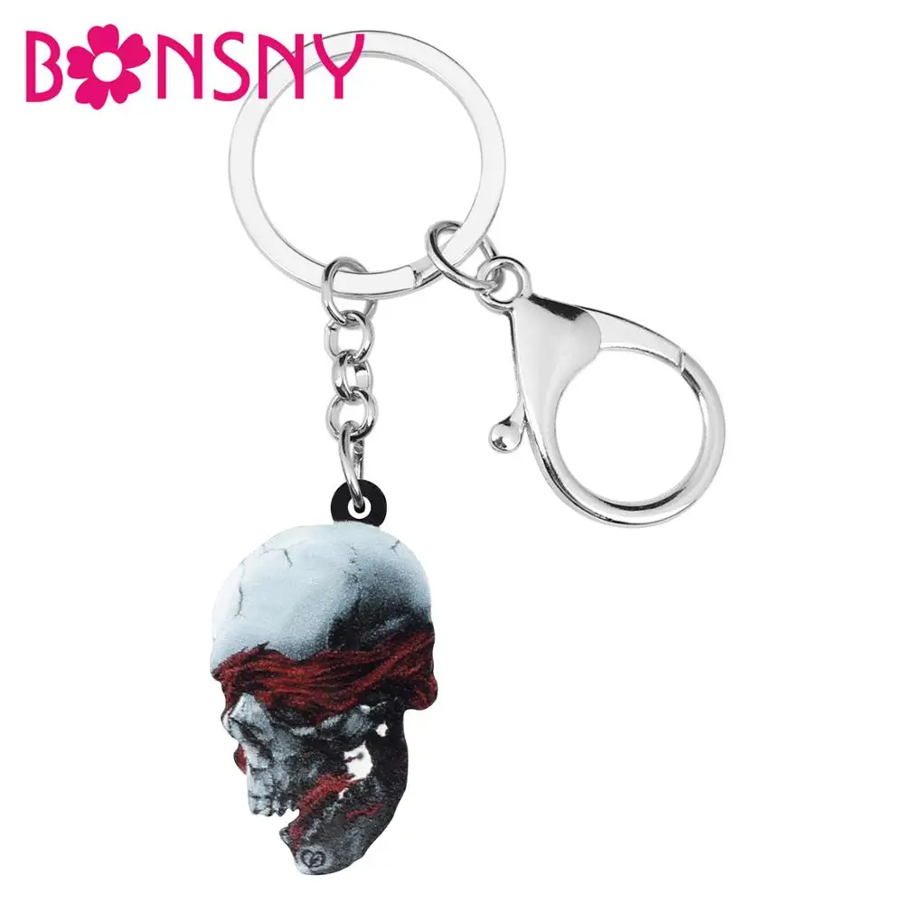 Bonsny акриловые Хэллоуин жуткий череп брелок для ключей в виде скелета сумка