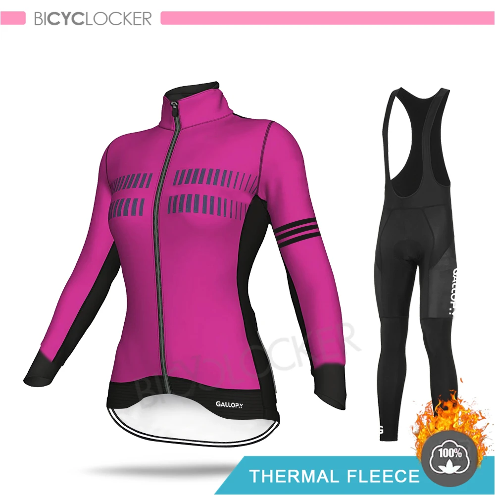 Bib Cycling Set Зимняя одежда для велоспорта куртка с длинными рукавами для шоссейного велосипеда Женская велосипедная одежда профессиональная команда Теплая Флисовая майка комплект теплый MTB - Цвет: Bib Cycling Set