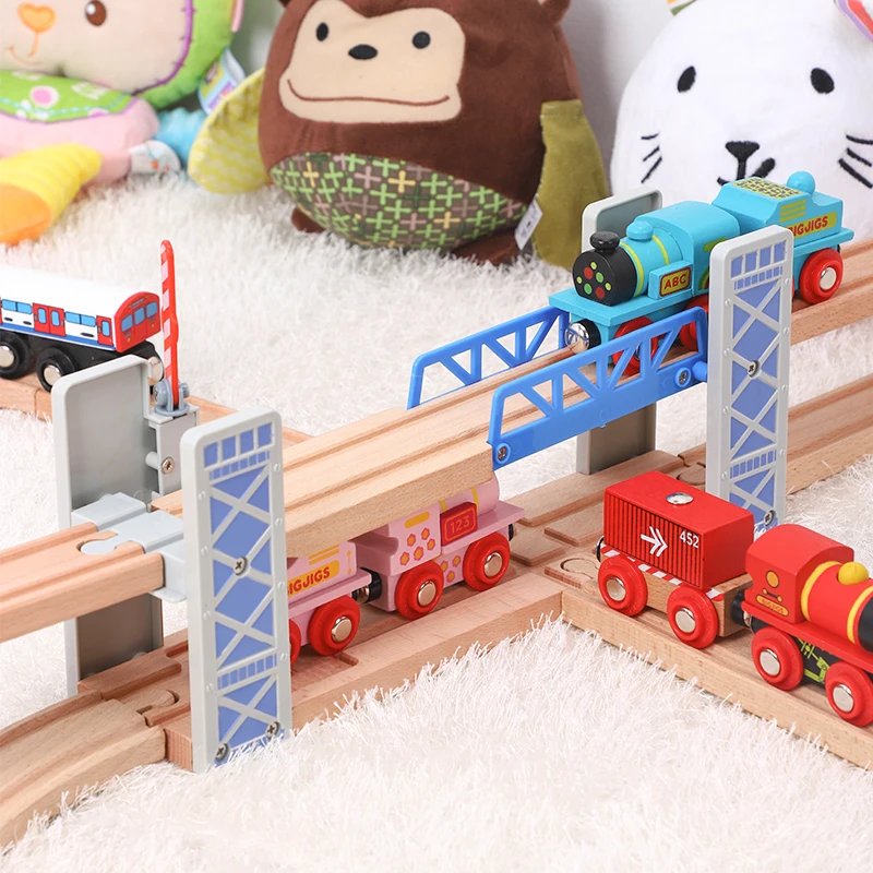 

Wooden Fence Double Lift Bridge Overpass Train Tracks Railway Toys Set Accessories Model Kid's Gifts