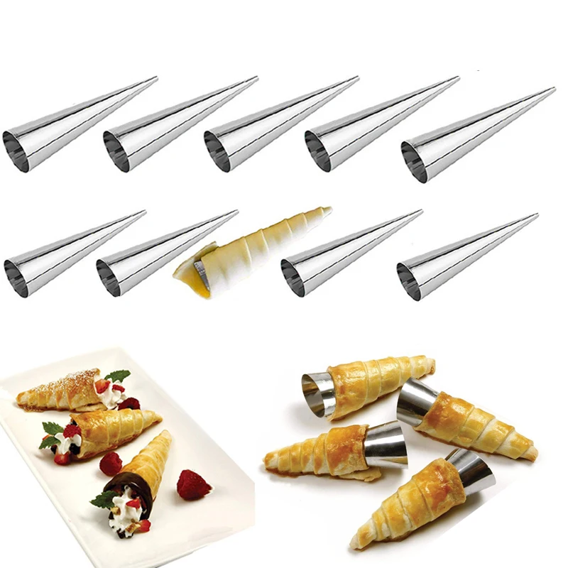 

5Pcs Conical Tube Cone Roll Moulds Spiral Croissants Molds Cream Horn Mould Pastry Mold Cookie Dessert Home Kitchen Baking Tool