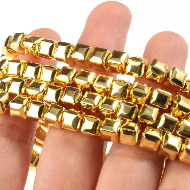 Натуральный минеральный камень 3 4 6 8 мм выпуклые Квадратные бусины золотого