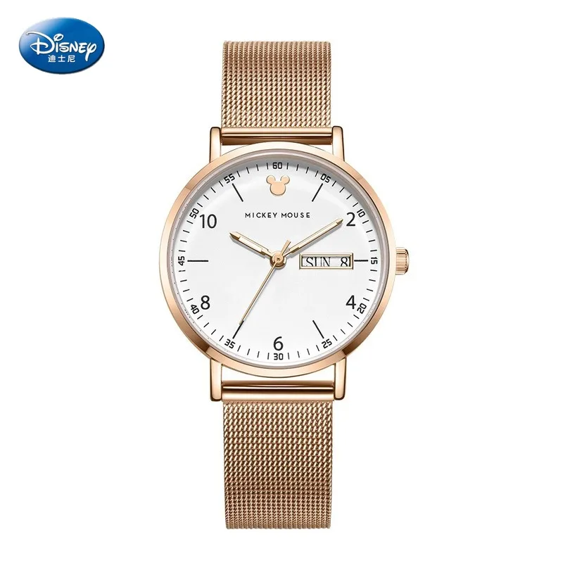 

Disney Mickey Mouse Women's Wristwatch Double Calendar Genuine Leather Korean Fashion Quartz Watch Women Free Shipping Top Brand
