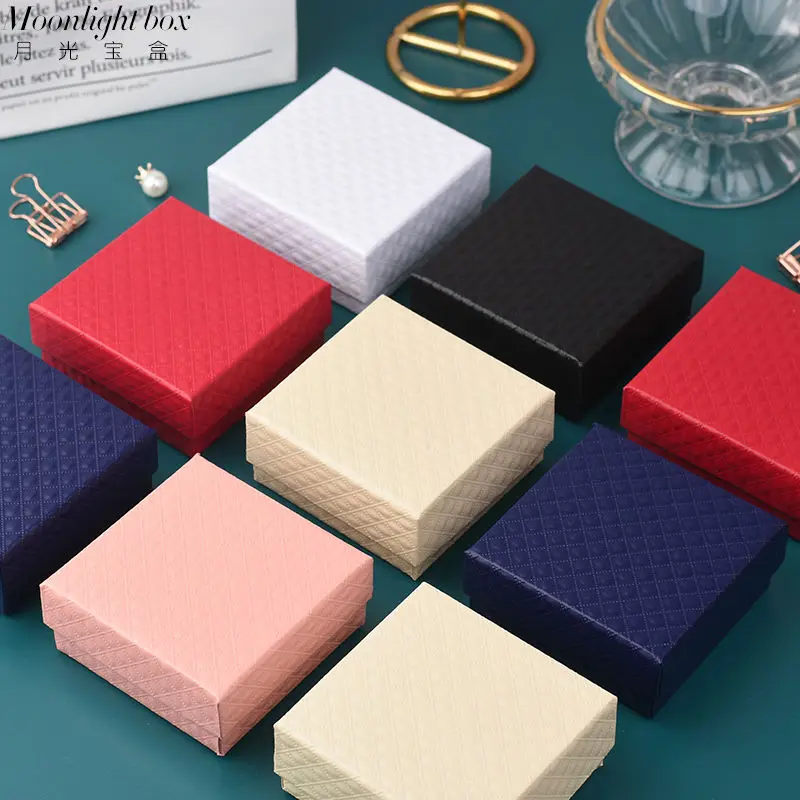 Square Jewelry Organizer Storage Gift Box Necklace Earrings Ring Box Paper Jewellry Packaging Container Black Red White Navy