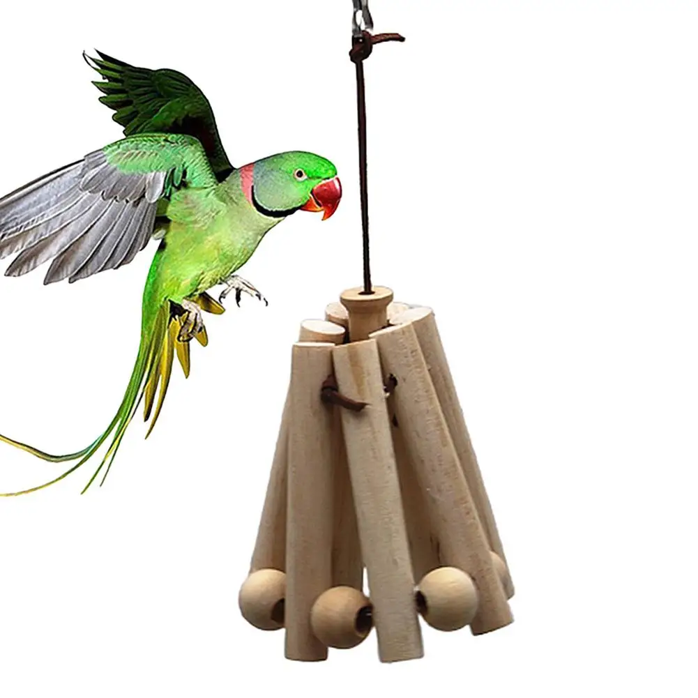 

Pet Bird Parrot Wooden Bird Stand Hanging Swing Cage Interactive Chew Play Toy