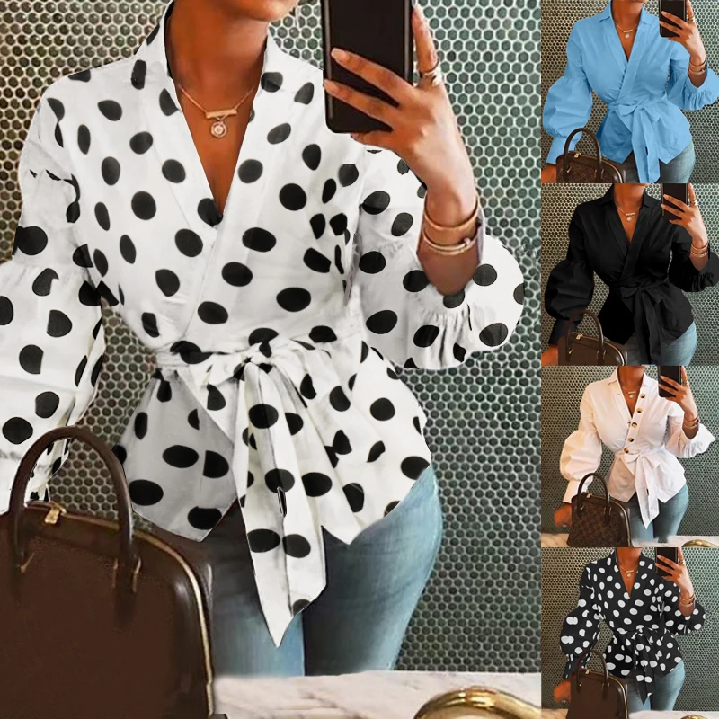 Модные элегантные OL/женские туфли лодочки с баской блузки размера плюс рукавами