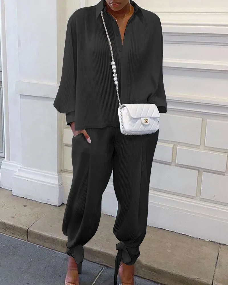 

Spring Two Piece Set Women Tracksuits 2021 Casual Solid Long Sleeve Top+Loose Long Pants Suit