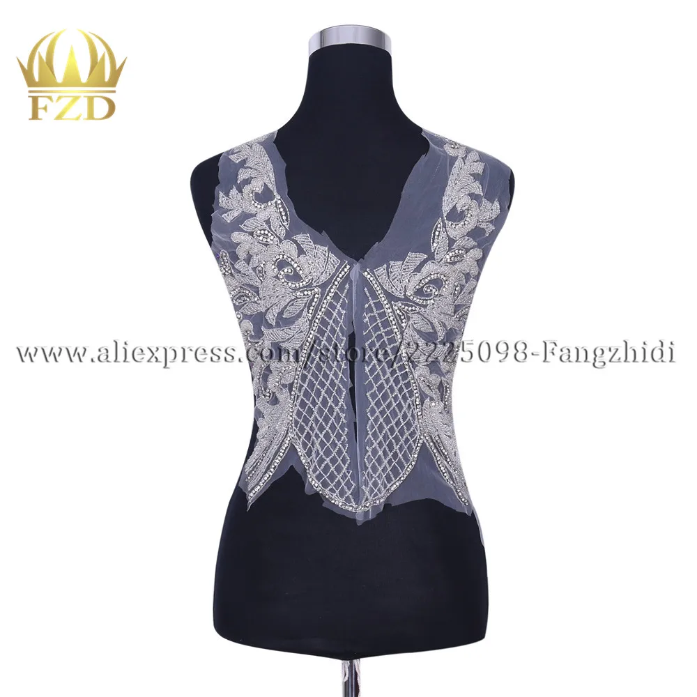 FZD 1 Set Sew on Silver rhinestone Bodice applique fashion Party Gown bodices Patches Rhinestones beads for Wedding Dresses | Дом и сад