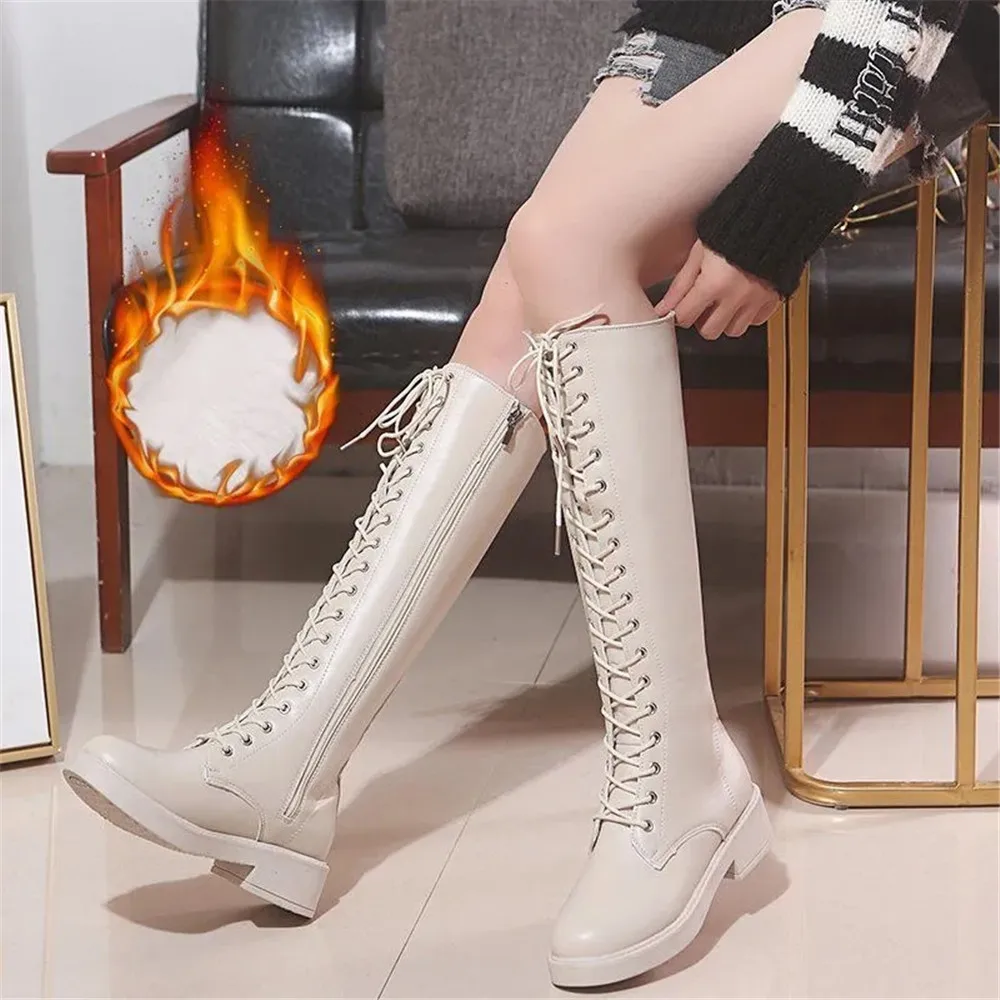 

Long Booties Women Autumn Winter 2022 New Slim High Tube Fashion Lace Up Knight Boots Ladies British Style Non Slip Shoes Black