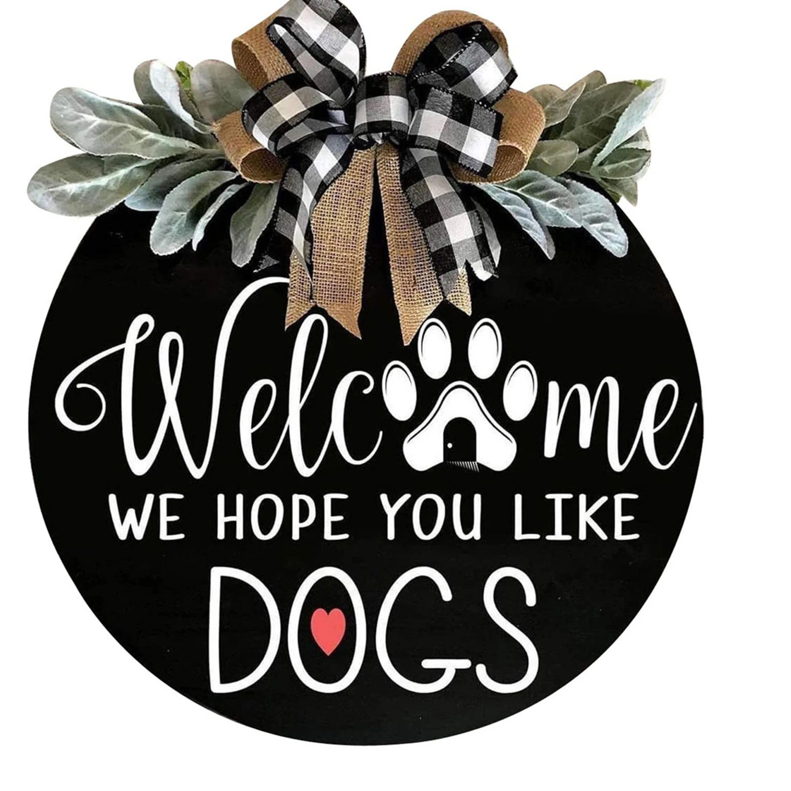 

Welcome Wreath Sign for Farmhouse Front Porch Decor Hanging We Hope You Like Cats/Dogs -Welcome Home Sign Home Decor