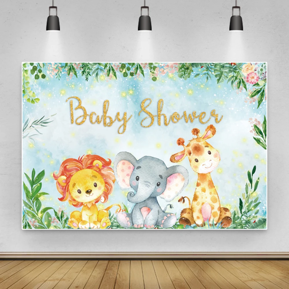 

Laeacco Safari Animal Baby 1st Birthday Party Photography Backdrop Tropical Jungle Forest Baby Shower Backgrounds Photo Studio
