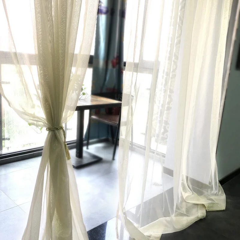 Pure White Window Screen Sheer Fabric Simple Modern Shiny Silver Wire Stripe Gold Tulle Curtain for Living Room Bedroom M135-50 | Дом и сад
