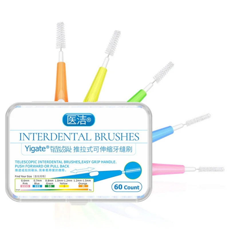 Cepillo de higiene Oral Interdental de empuje Y tracción, de alambre para ortodoncia, cuidado bucal, 60 unids/paquete