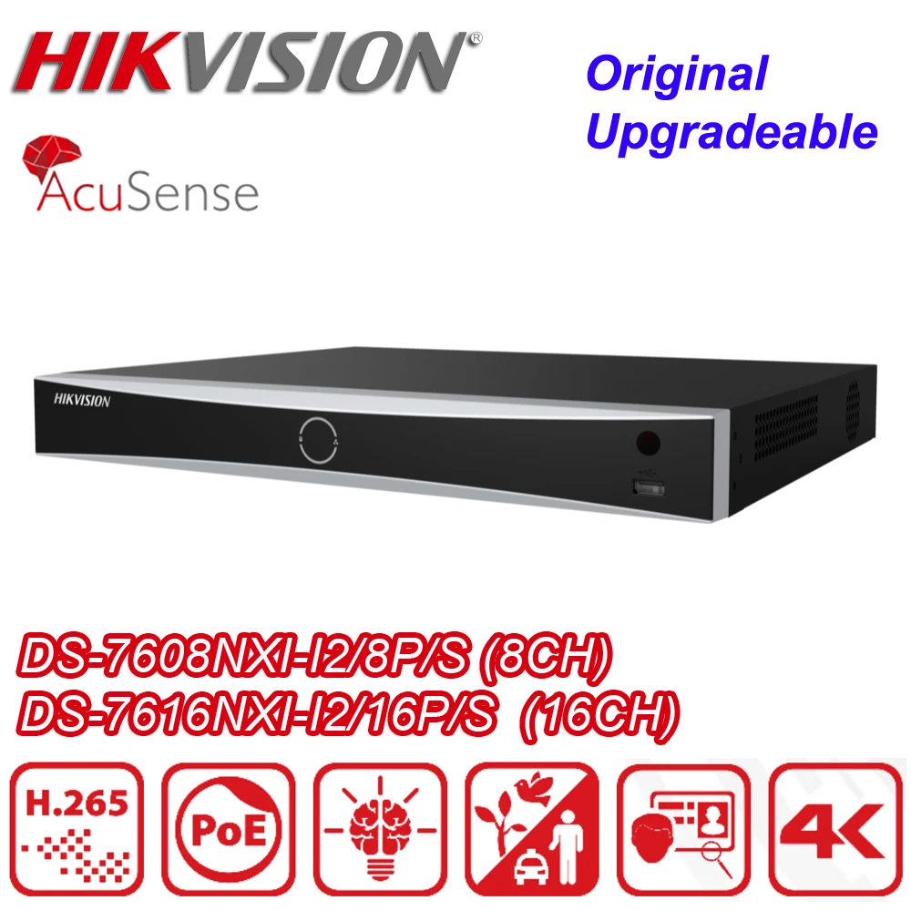 

Hikvision DS-7608NXI-I2/8P/S DS-7616NXI-I2/16P/S 8/16CH POE Ports 4K H.265+ 2SATA AcuSense NVR Network Video Recorder