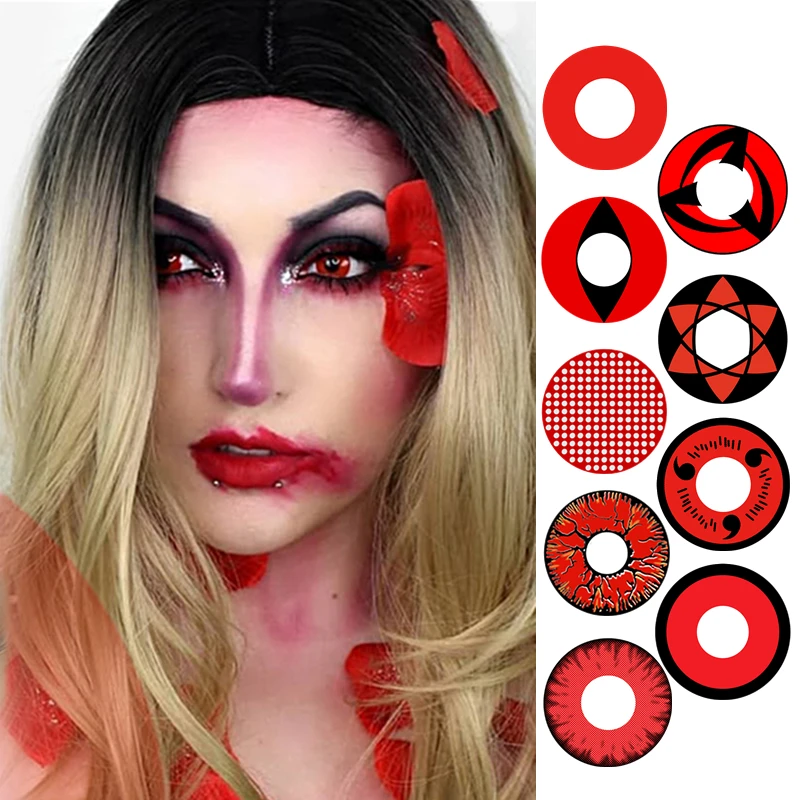 Хэллоуин Косплэй Цвет ed контакты объектив красный Шаринган сетка кошачья Серия 2