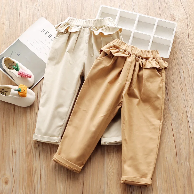 Осенняя одежда брюки для девочек новинка 2019 детские однотонные повседневные с