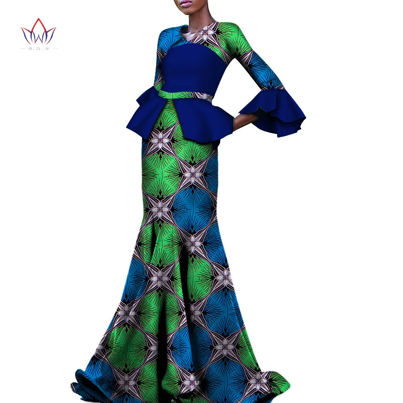 African Wax Print Dresses for Women Bazin Riche Elegent Dresses Dashiki Plus Size African Women Clothing Vestidos WY3576