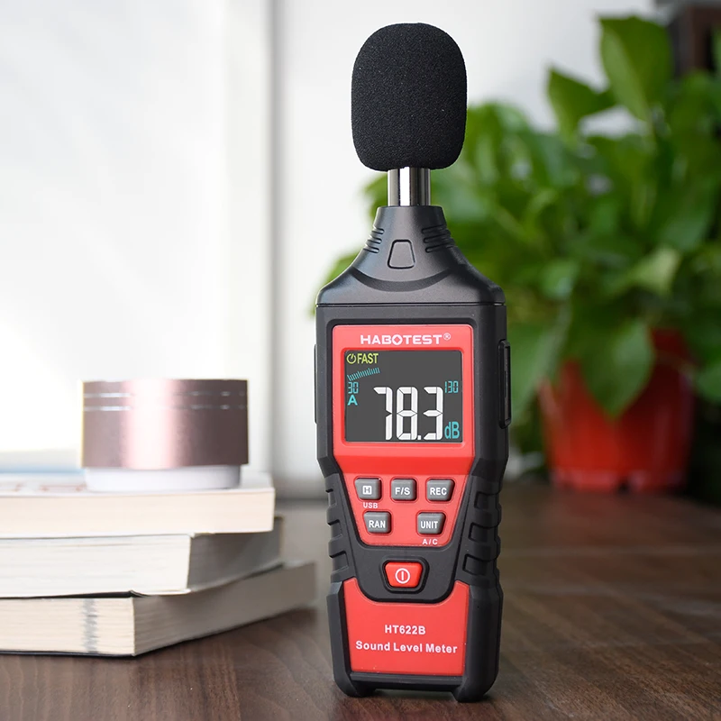 

Habotest HT622 Digital Sound Level Noise Meter Logger 30~130db Digital dB Meter Noise Measuring Instrument with CE