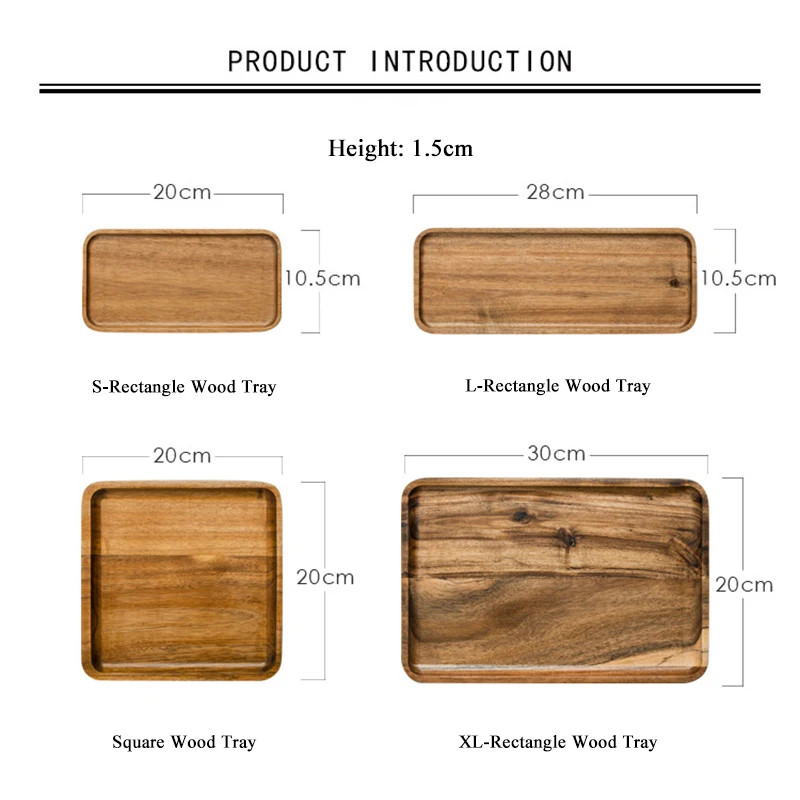 

1 Piece Of Acacia Wood Rectangular Wooden Plate Family Restaurant Service Table Japanese Tea Cup Saucer Dessert Cake Tray
