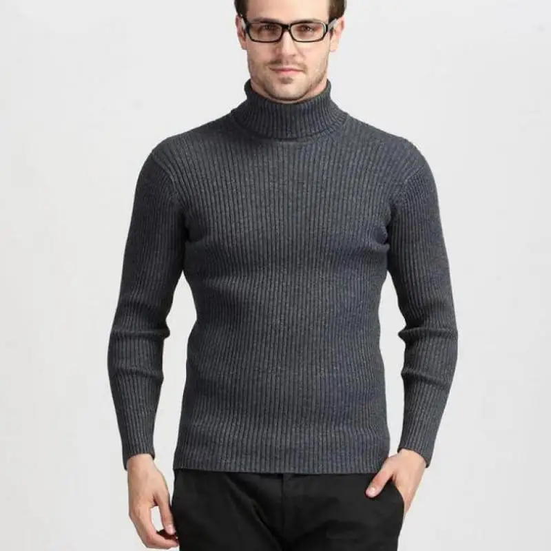 Зимние толстые теплые кашемировые Мужская водолазка мужские s свитера Slim Fit пуловеры мужские классические шерстяные трикотажные пуловеры Pull Homme - Цвет: Серый