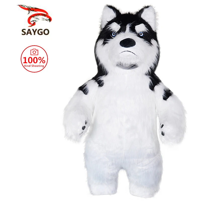SAYGO Inflatable Halloween Long Fur Husky Dog Fursuit Mascot Costume Suit Adult Funny Suit Party Cosplay Costume