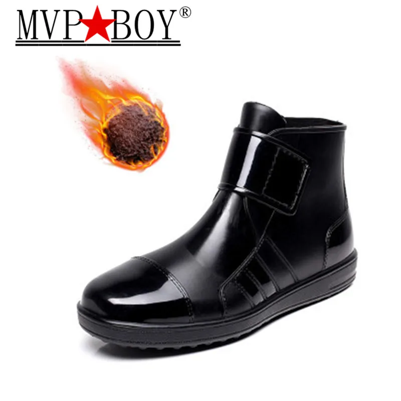 Зимние мужские теплые плюшевые Утепленные резиновые сапоги Нескользящие