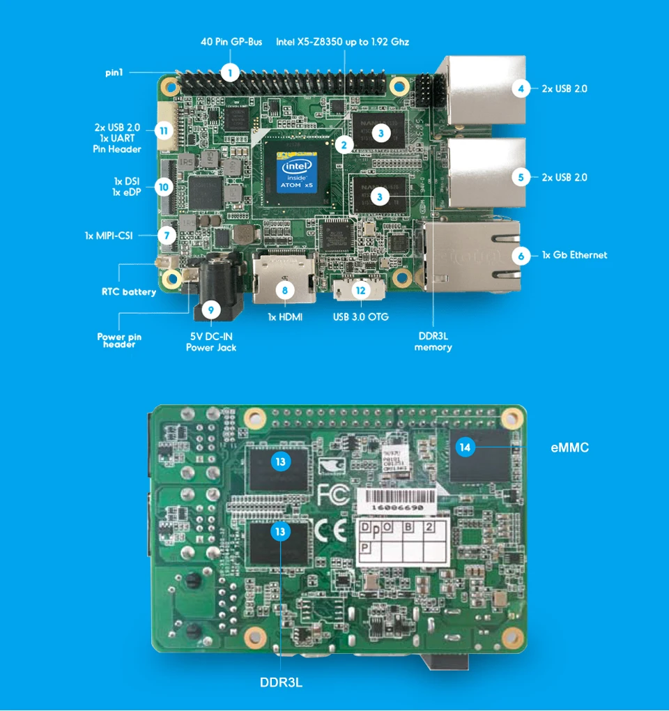AAEON UP Board Inter 4 Гб ОЗУ+ 32 ГБ EMMC Совместимость с большинством Raspberry Pi HAT Intel x86 Поддержка linux, Android Windows 10
