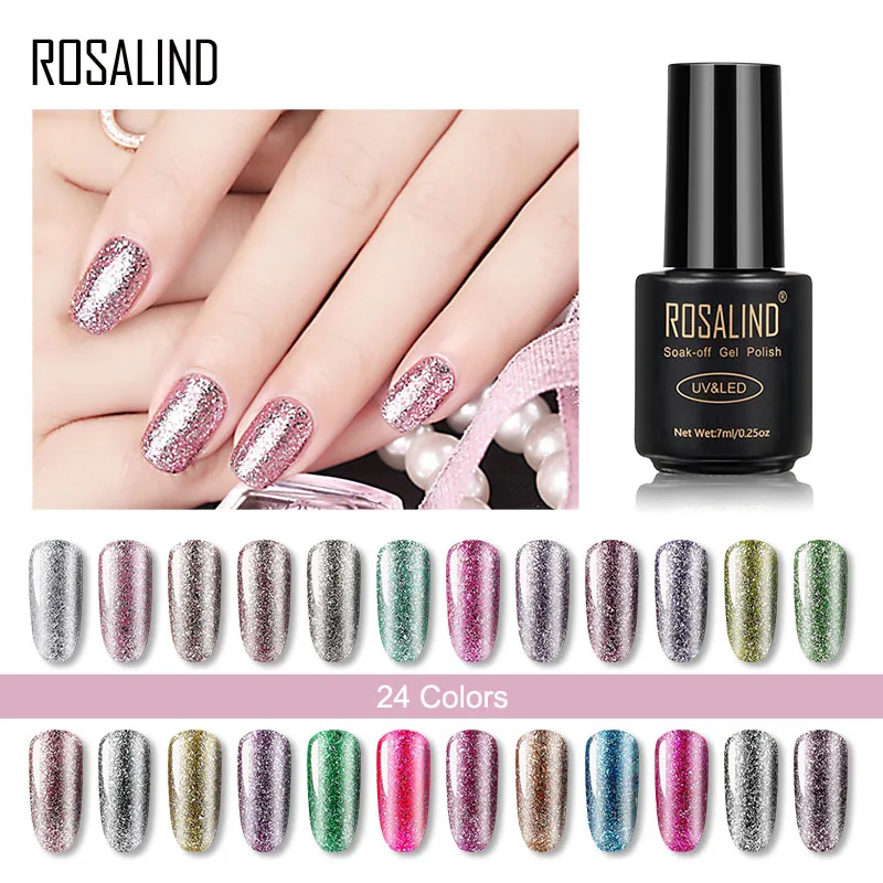 ROSALIND Блестящий Платиновый Гель лак для ногтей гибридные Лаки гель блестящая