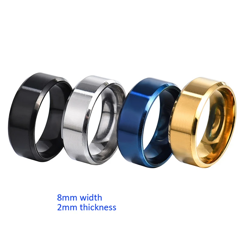 Anillos de acero inoxidable mate de 8mm para hombre y mujer, joyería de diseño Simple, chapado en