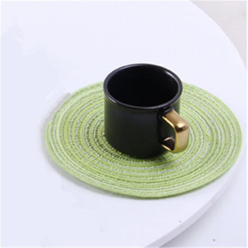 Green 18cm Круглый дизайн, стол, рами, изоляционная подкладка, твердые салфетки, лен, нескользящий Настольный коврик для кухни, принадлежности, украшение для дома, коврик Coaste - Цвет: Green 18cm