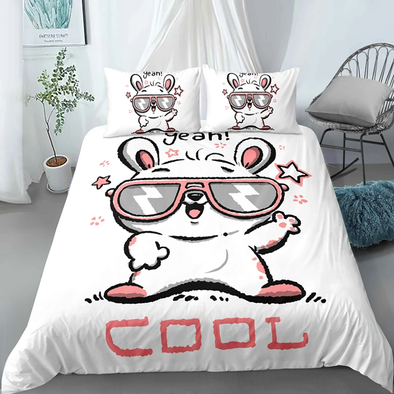 Комплект постельного белья с изображением белого кролика | Дом и сад