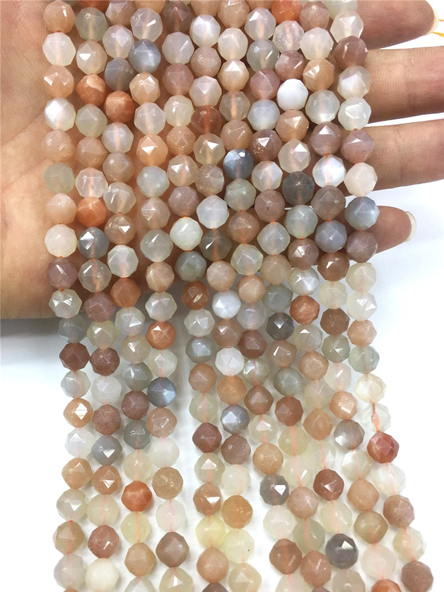 

8mm Natural Gem Stone Color Moonstone Beads For Jewelry Making Faceted Round Spacer Beads Diy Bracelets Accessories 15‘’