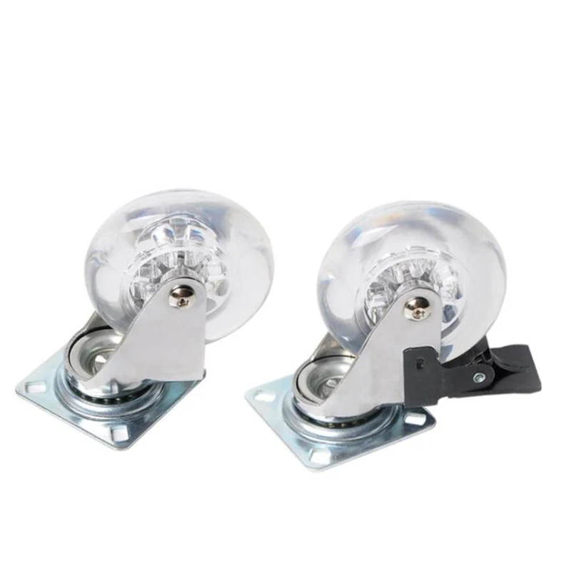 

4PCS/Lot Clear Swivel Casters Mute w/ Brake Lock, 360 Degree Ball Bearing, Casters Wheels Top Plate 1.5 /2 /3 inch ruedas