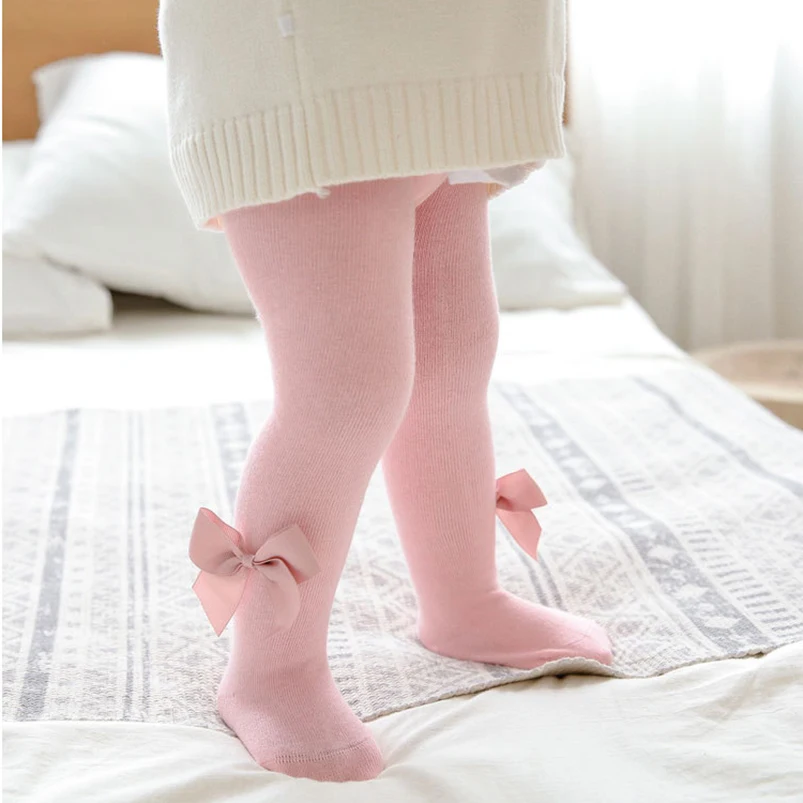 Весенне осенние колготки для девочек с широкой лентой и бантом хлопковые