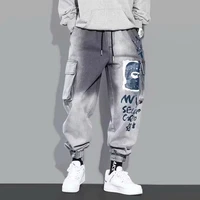 gradient jeans mens autumn print casual trousers multi pocket overalls korean version of the trend of harlan trousers joggers