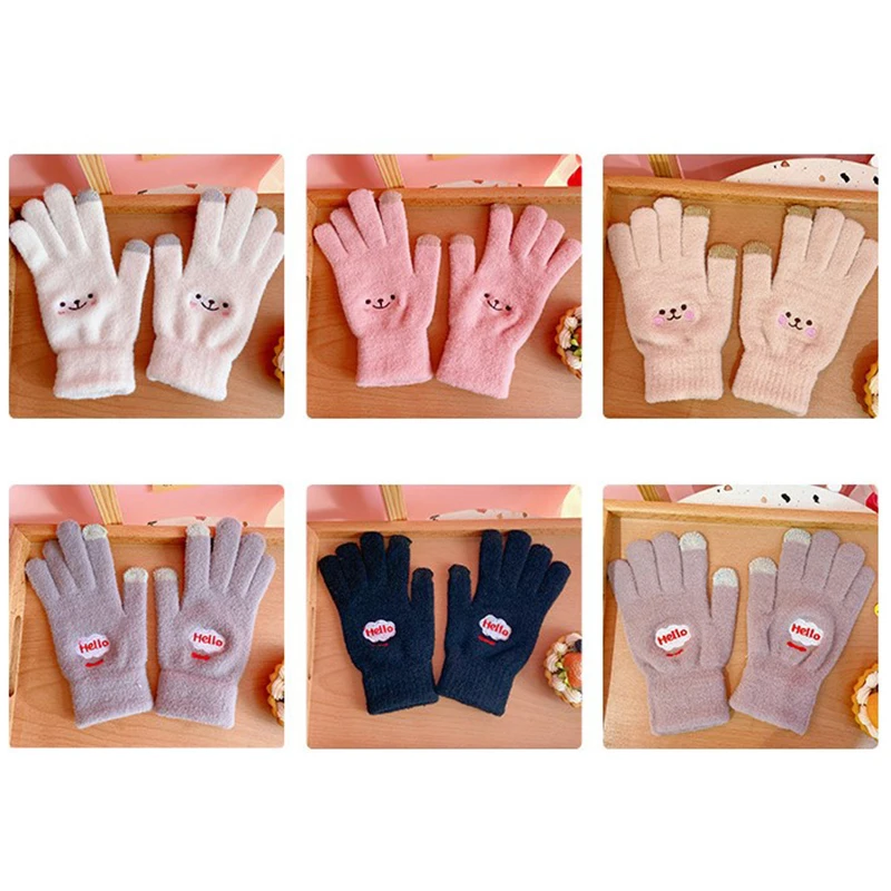 

1Pair Winter Warm Plush Gloves Cute Japanese Style Girl Touch Screen Five Finger Gloves