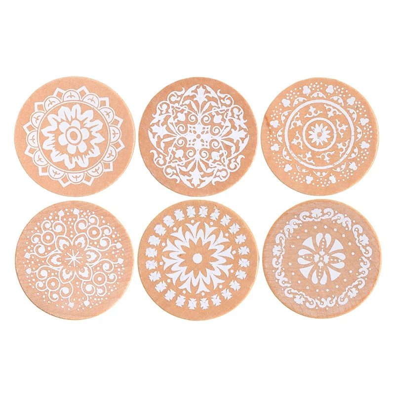 6 шт деревянная круглая Винтаж цветочный узор с резиновым штампом Мандала