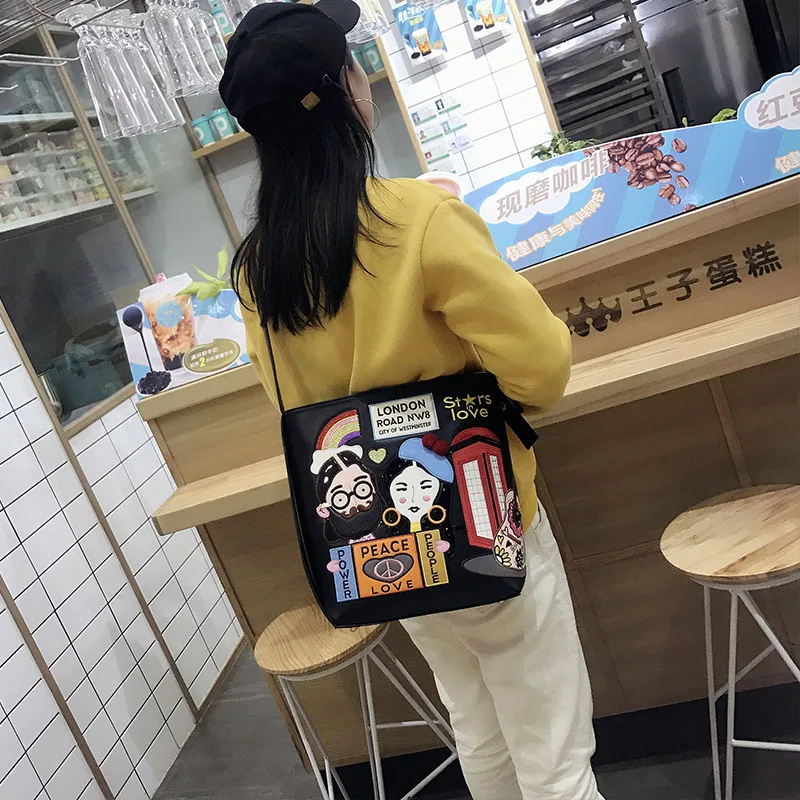 

Women's Bag 2020 New Embroidery Simple and Versatile Shoulder Bag Large Capacity Bucket Bag High Quality Women Purse and Handbag