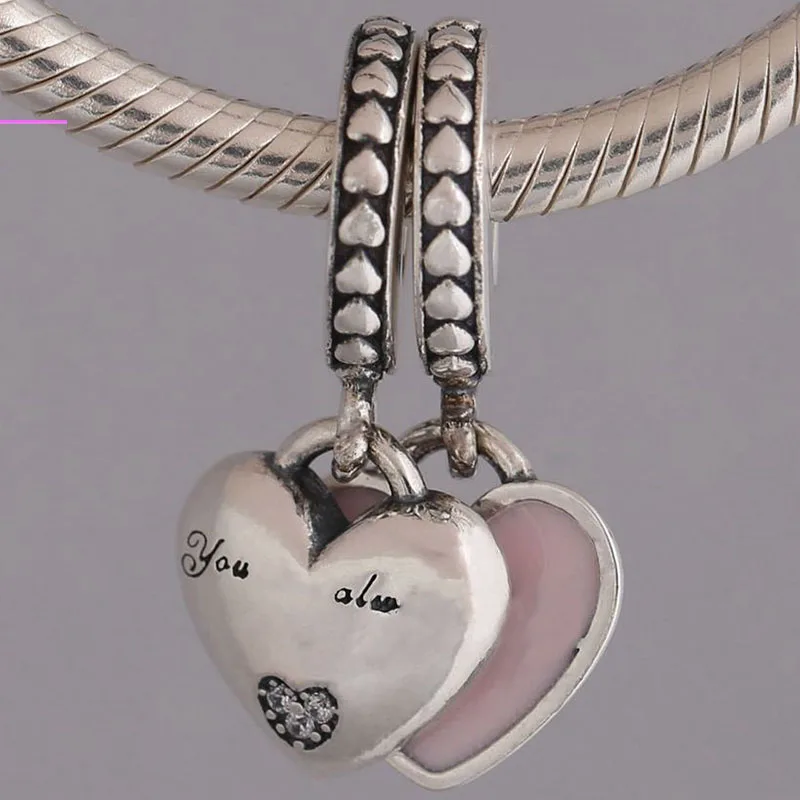 

100% 925 Sterling Silver Charm New Mother's Day Silvery Heart Pendant Fit Pandora Women Bracelet & Necklace Diy Jewelry
