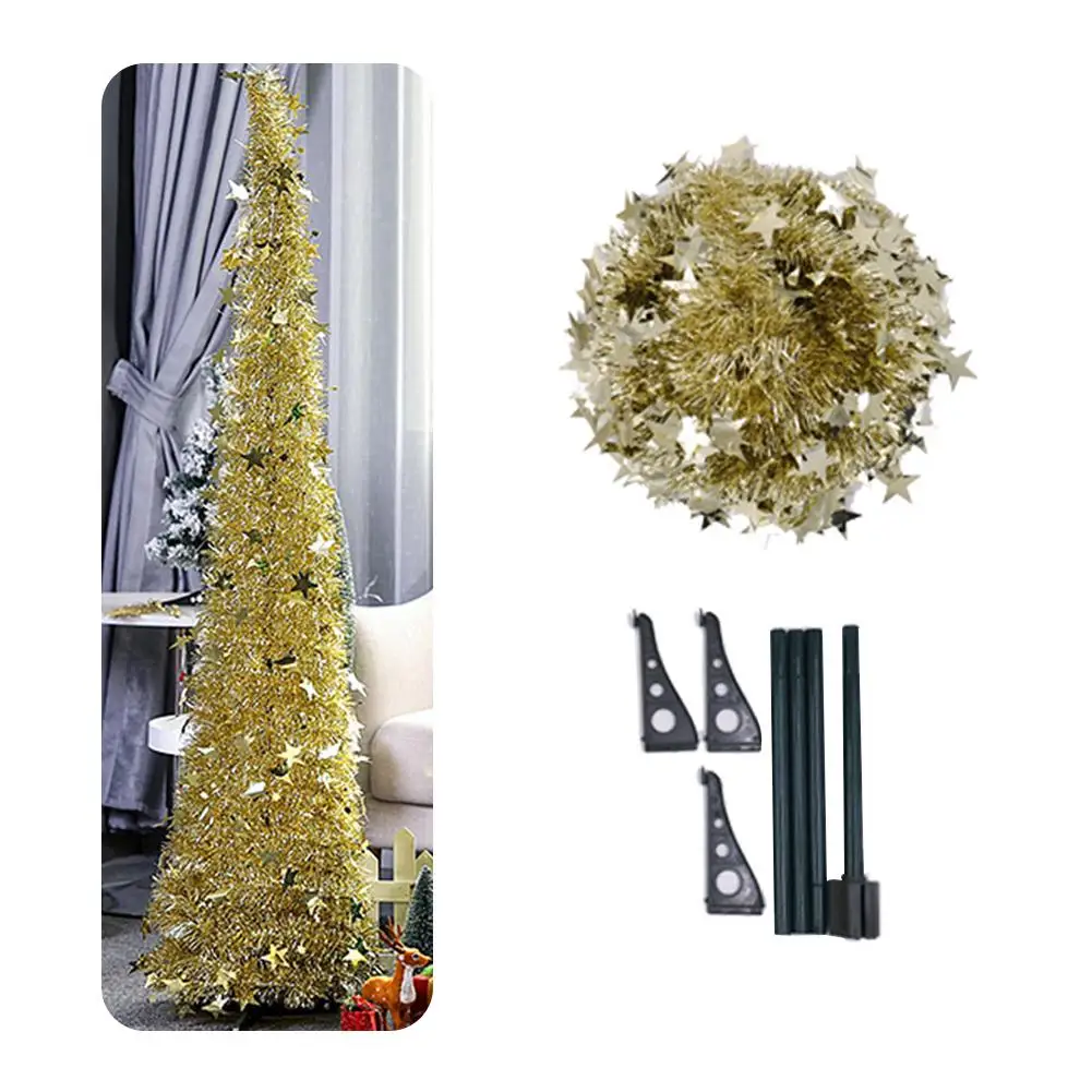 Green Pop Up Christmas Tinsel Tree With Stand Gorgeous Collapsible Artificial Christmas Tree For Christmas Decorations 1.2M 1.5M