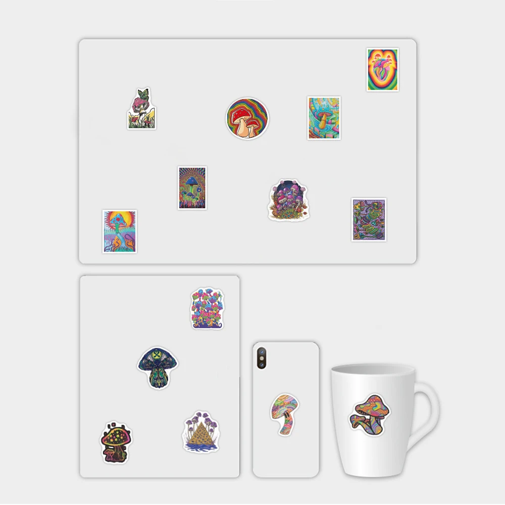1050100pcs colorful psychedelic mushroom rainbow stickers aesthetic car skateboard motorcycle laptop cool decal sticker toy free global shipping